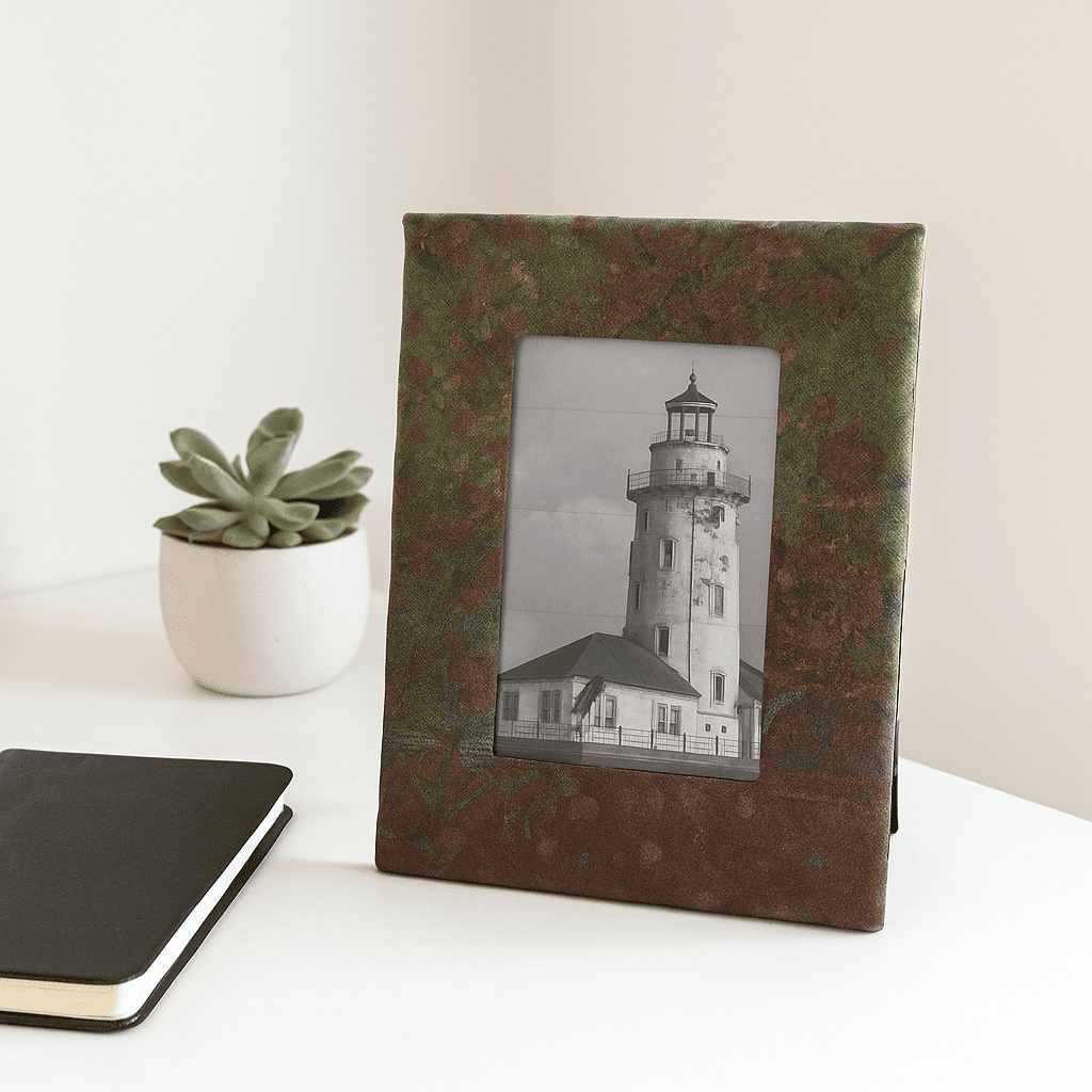 Hand painted Upcycled fabric photo frame