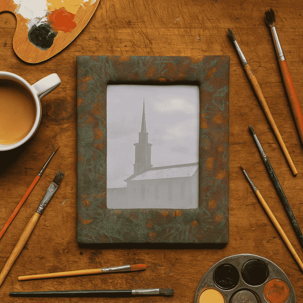 Hand painted Upcycled fabric photo frame