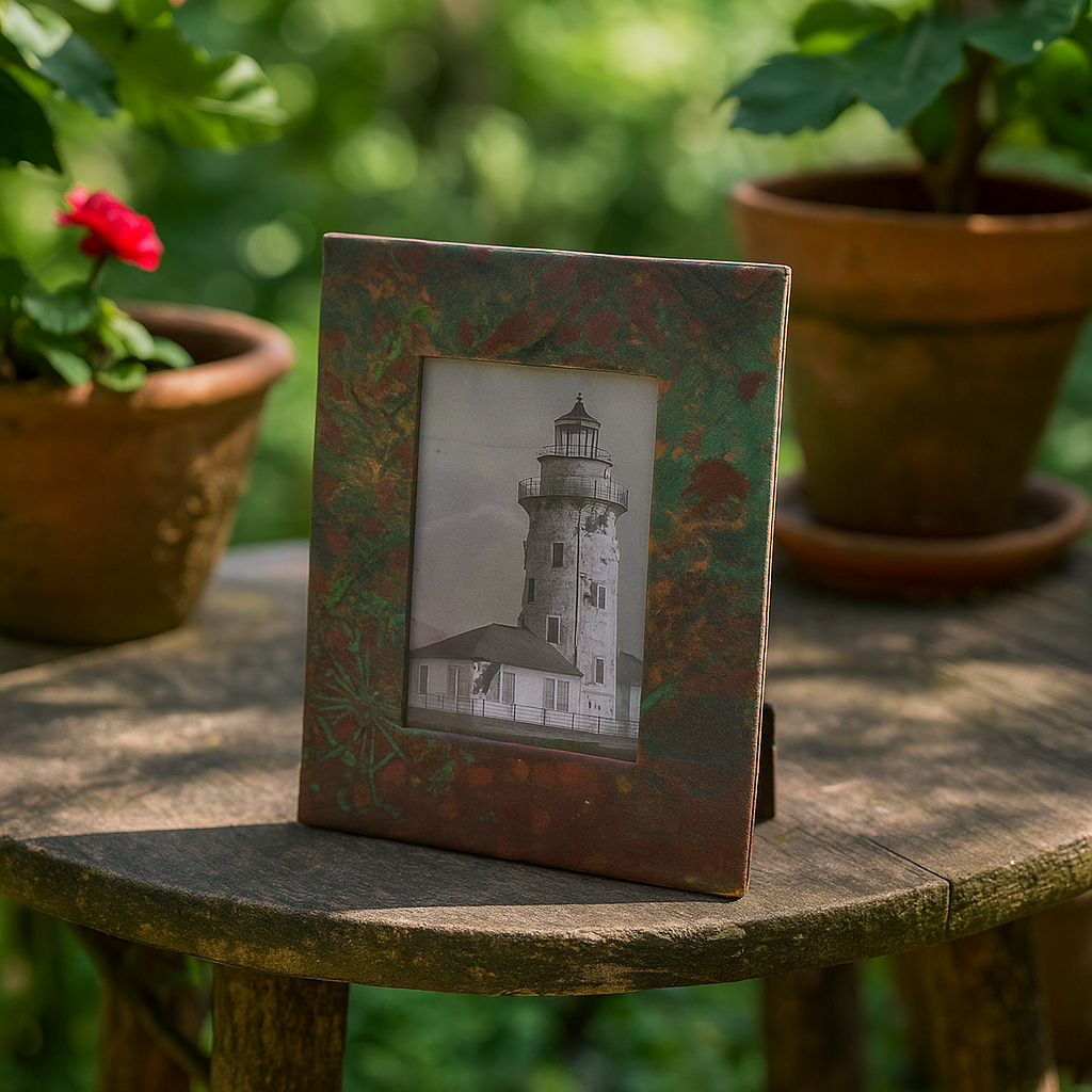 Hand painted Upcycled fabric photo frame