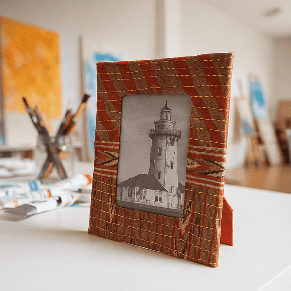 Kantha Photo Frame | Maroon Upcycled Fabric | Gleemium
