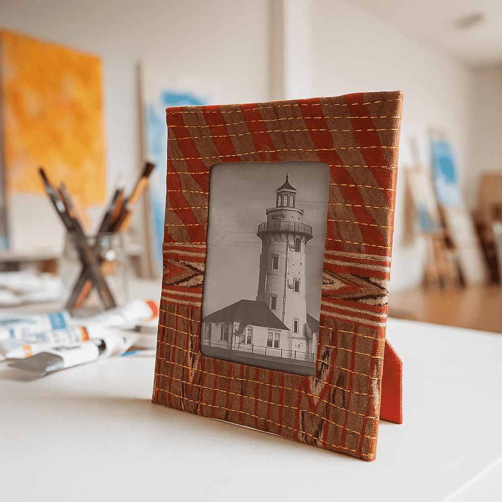 Handmade Maroon Kantha Upcycled Fabric Photo Frame