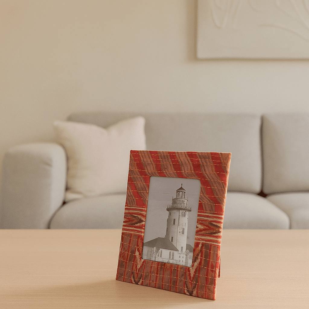 Handmade Maroon Kantha Upcycled Fabric Photo Frame