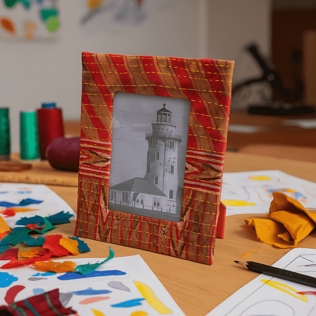 Handmade Maroon Kantha Upcycled Fabric Photo Frame