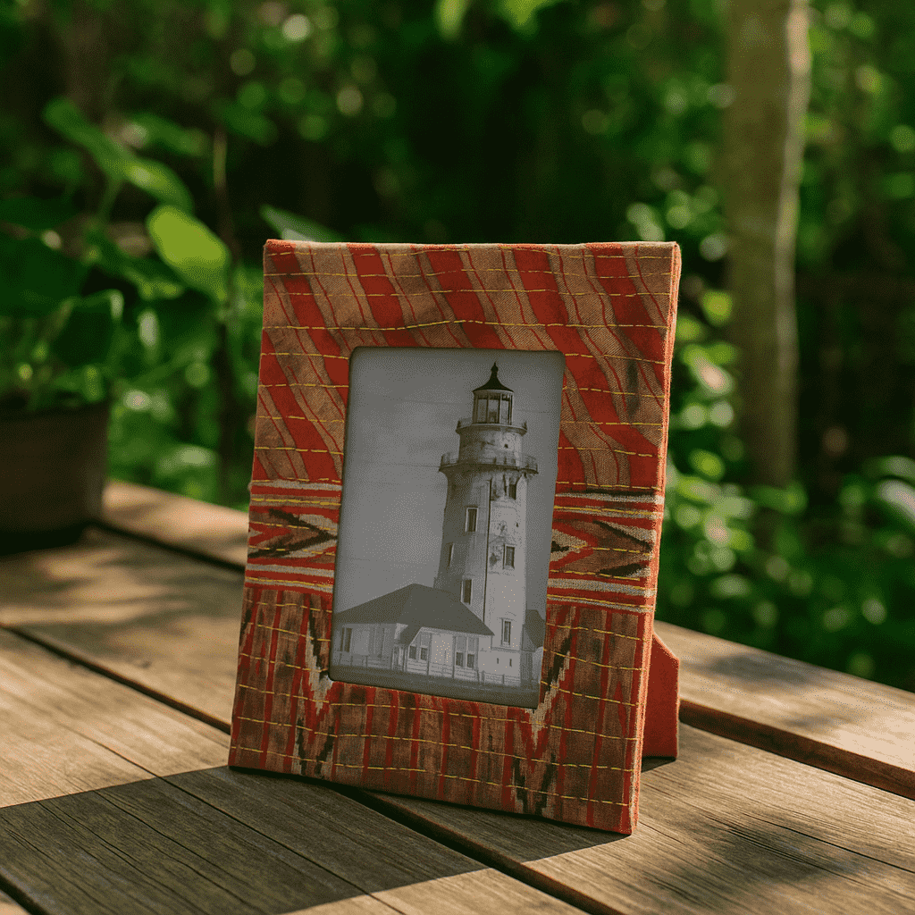 Handmade Maroon Kantha Upcycled Fabric Photo Frame