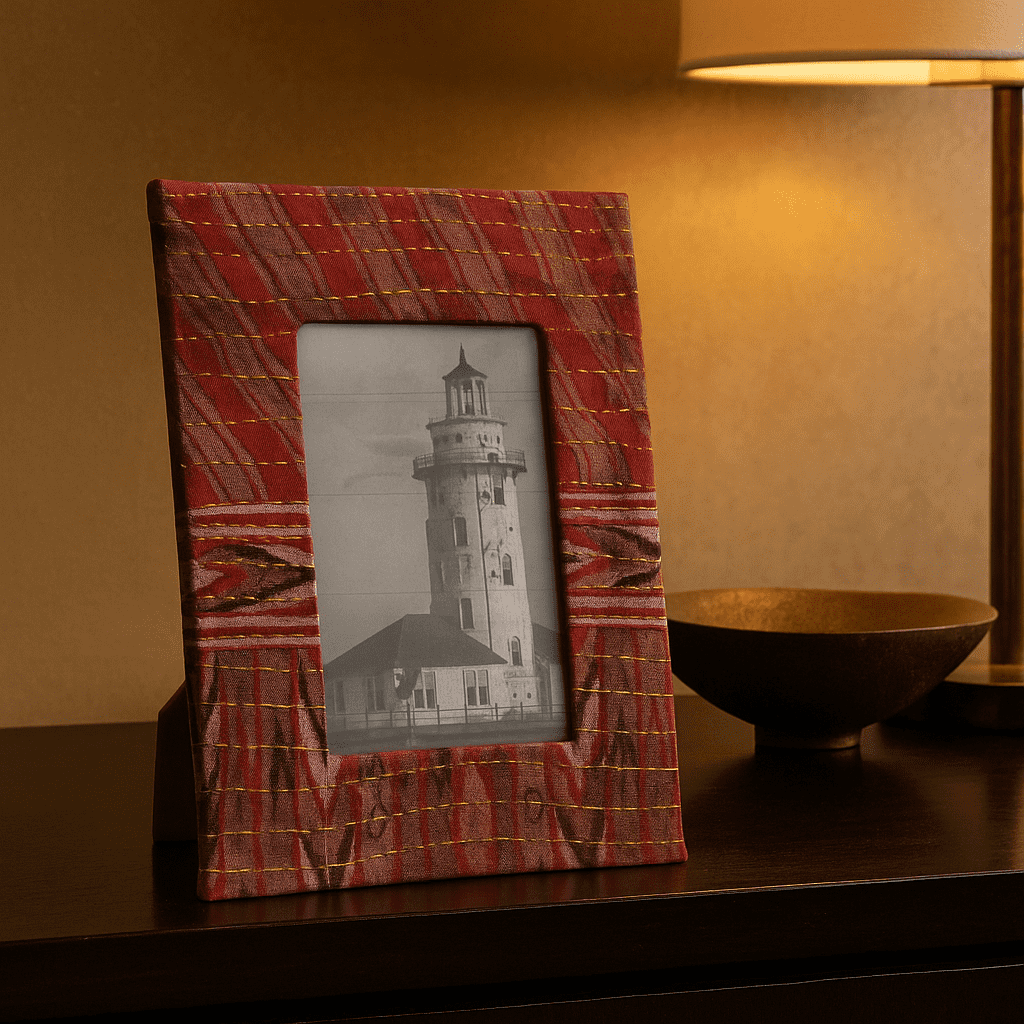 Handmade Maroon Kantha Upcycled Fabric Photo Frame