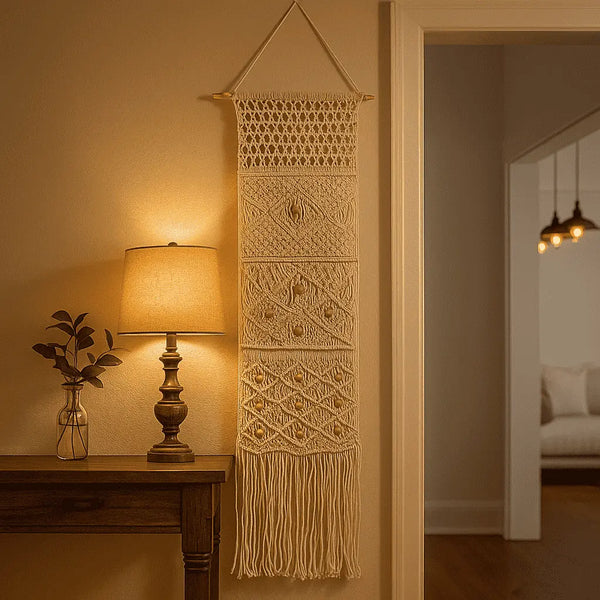 Macrame Wall Hanging with Pocket | Handmade Cotton Boho Decor