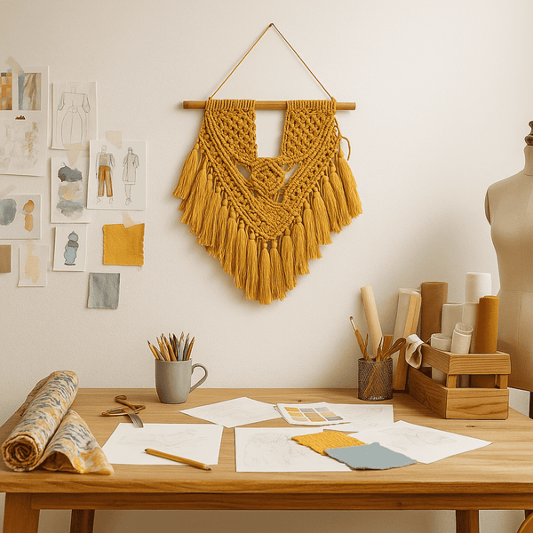 Mustard Macrame Wall Hanging | Tasseled Cotton Boho Decor