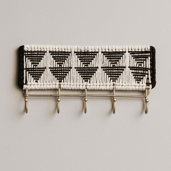 Macrame Wall Hook | Monochrome Gold Coat Hook | Gleemium