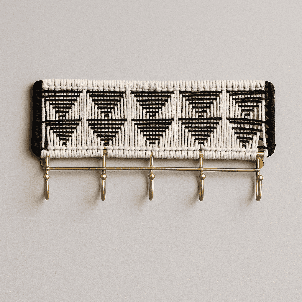 Monochrome Macrame & Gold-Toned Wall Mount Hook