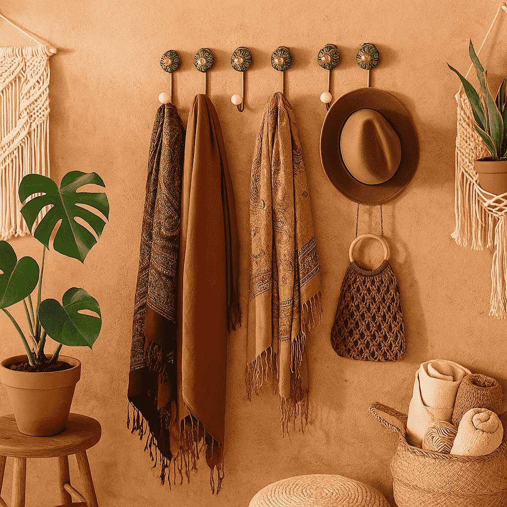 Ceramic Floral &amp; Gold-Toned Iron Hooks – Wall Hooks (Set of 6)