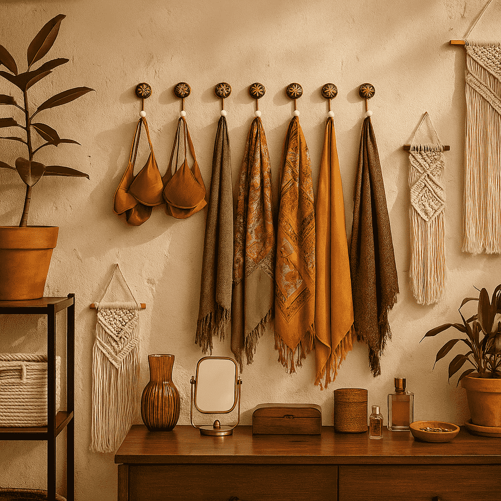 Ceramic Floral &amp; Gold-Toned Iron Hooks – Wall Hooks (Set of 6)