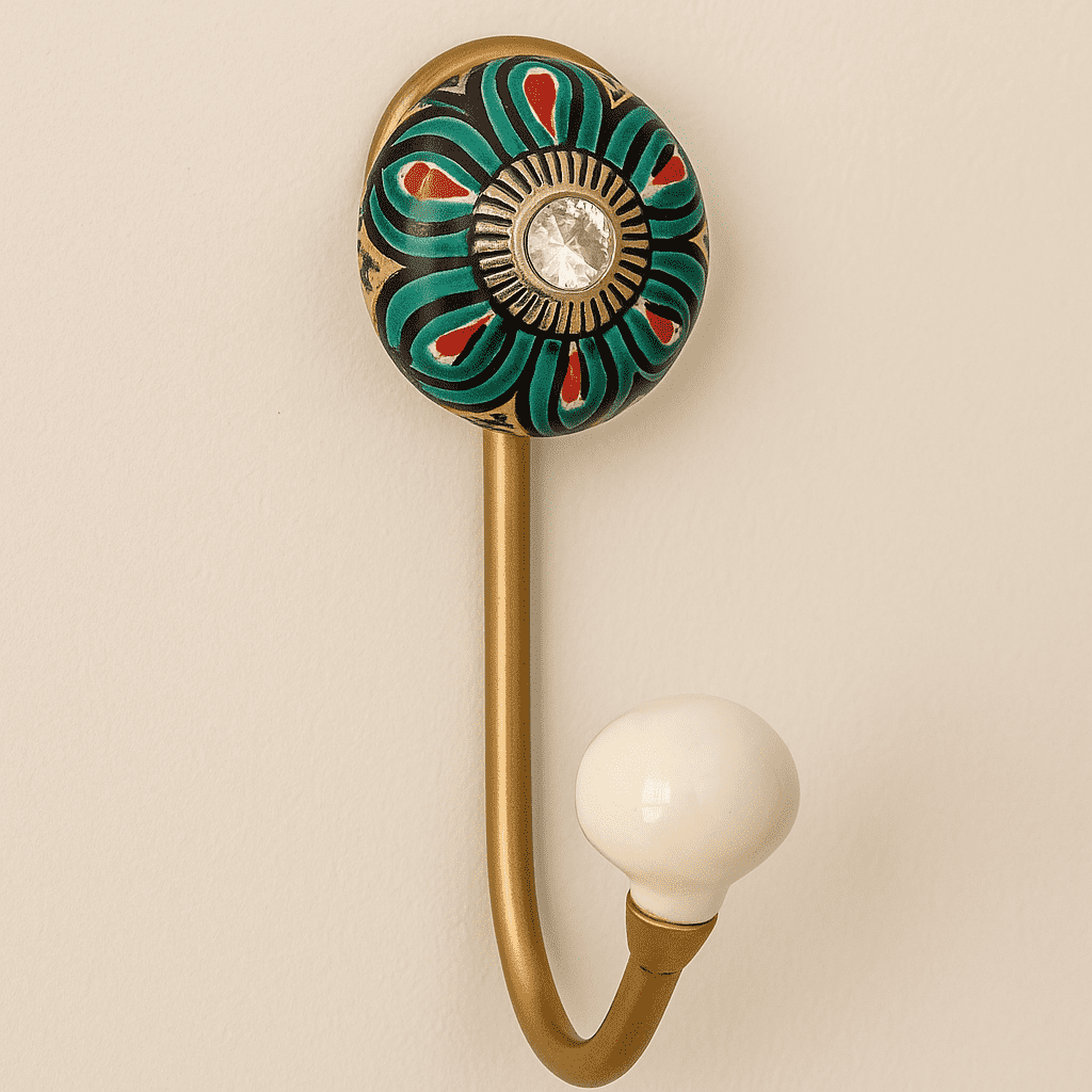 Ceramic Floral &amp; Gold-Toned Iron Hooks – Wall Hooks (Set of 6)