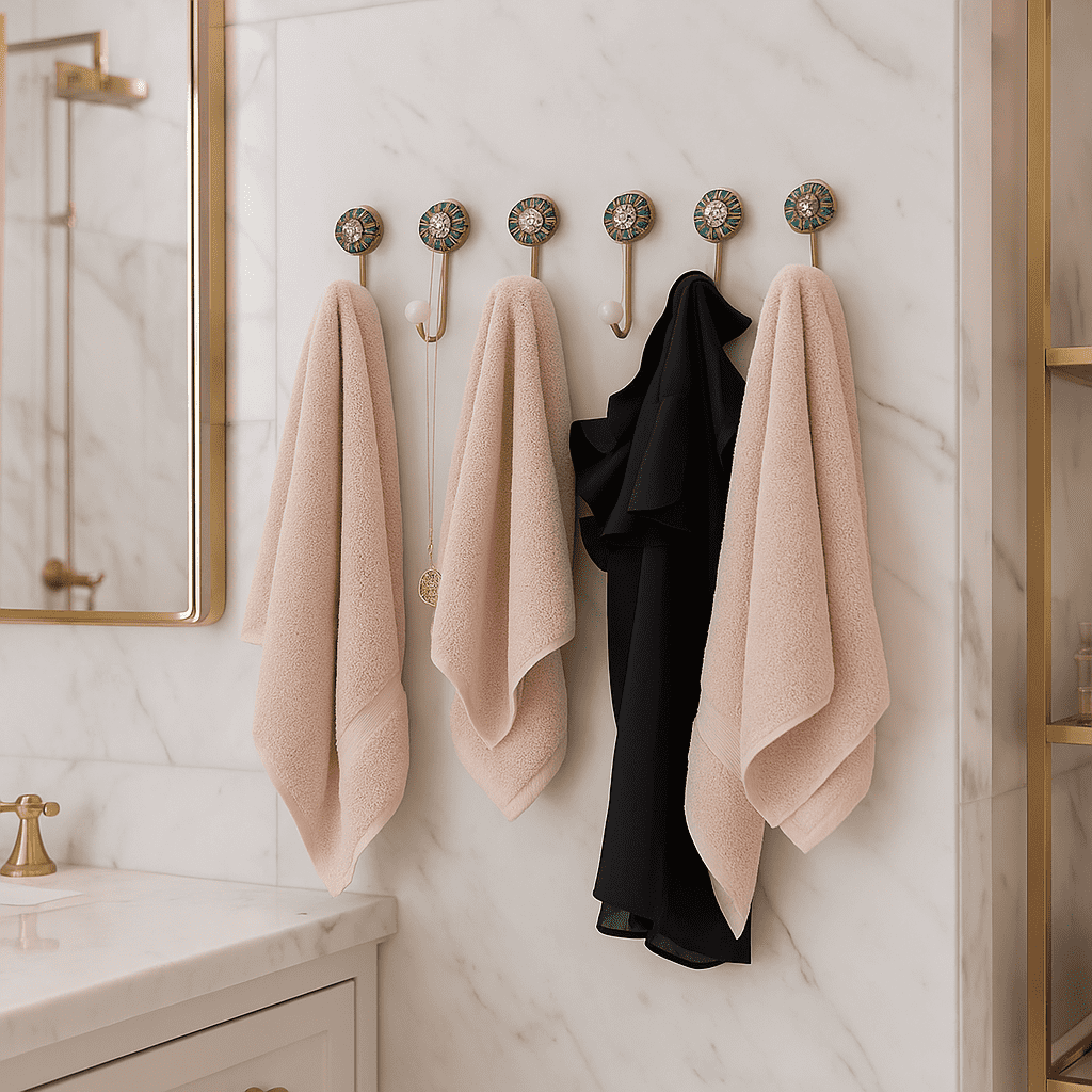 Ceramic Floral & Gold-Toned Iron Hooks – Wall Hooks (Set of 6)