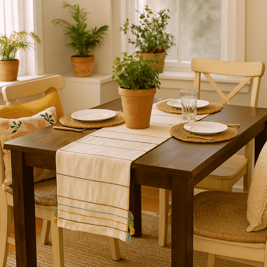 Minimal Cotton Table Runner with Threadwork &amp; Tassels