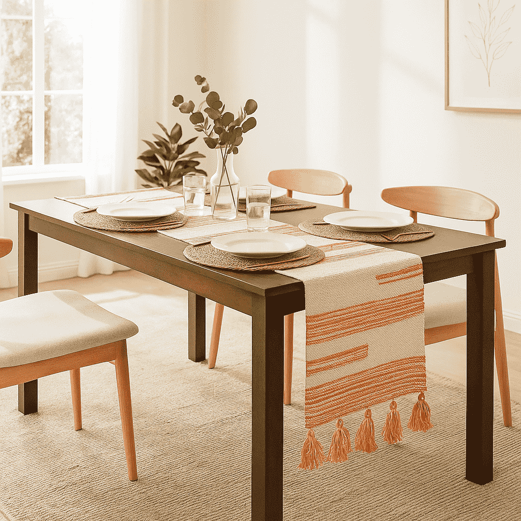 Warm Bohemian Cotton Table Runner with Tassels