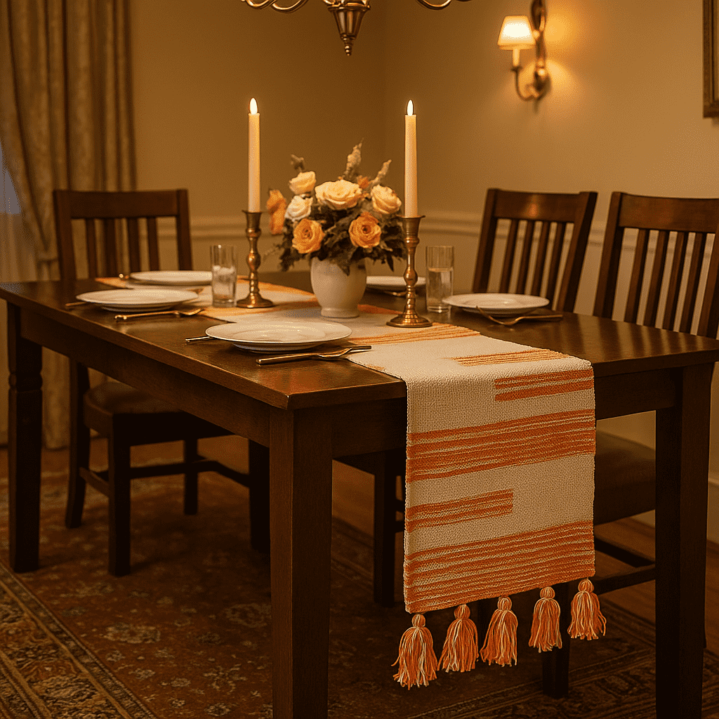 Warm Bohemian Cotton Table Runner with Tassels