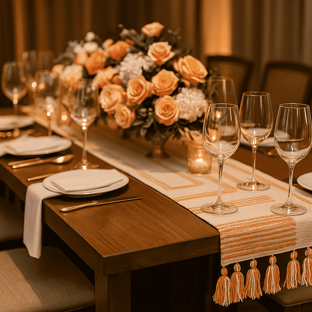 Warm Bohemian Cotton Table Runner with Tassels