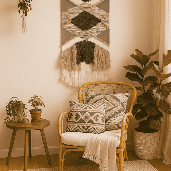 Pink Tufted Wool Wall Hanging | Geometric Handwoven Boho Decor
