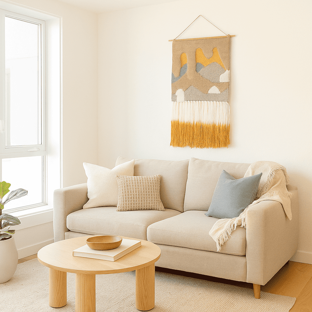 Handwoven Tufted Abstract Wall Hanging with Ombre Fringes