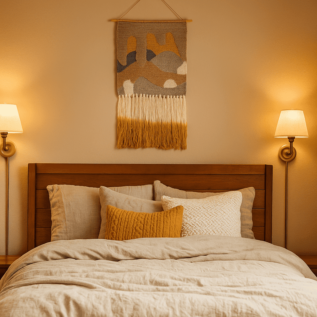 Handwoven Tufted Abstract Wall Hanging with Ombre Fringes