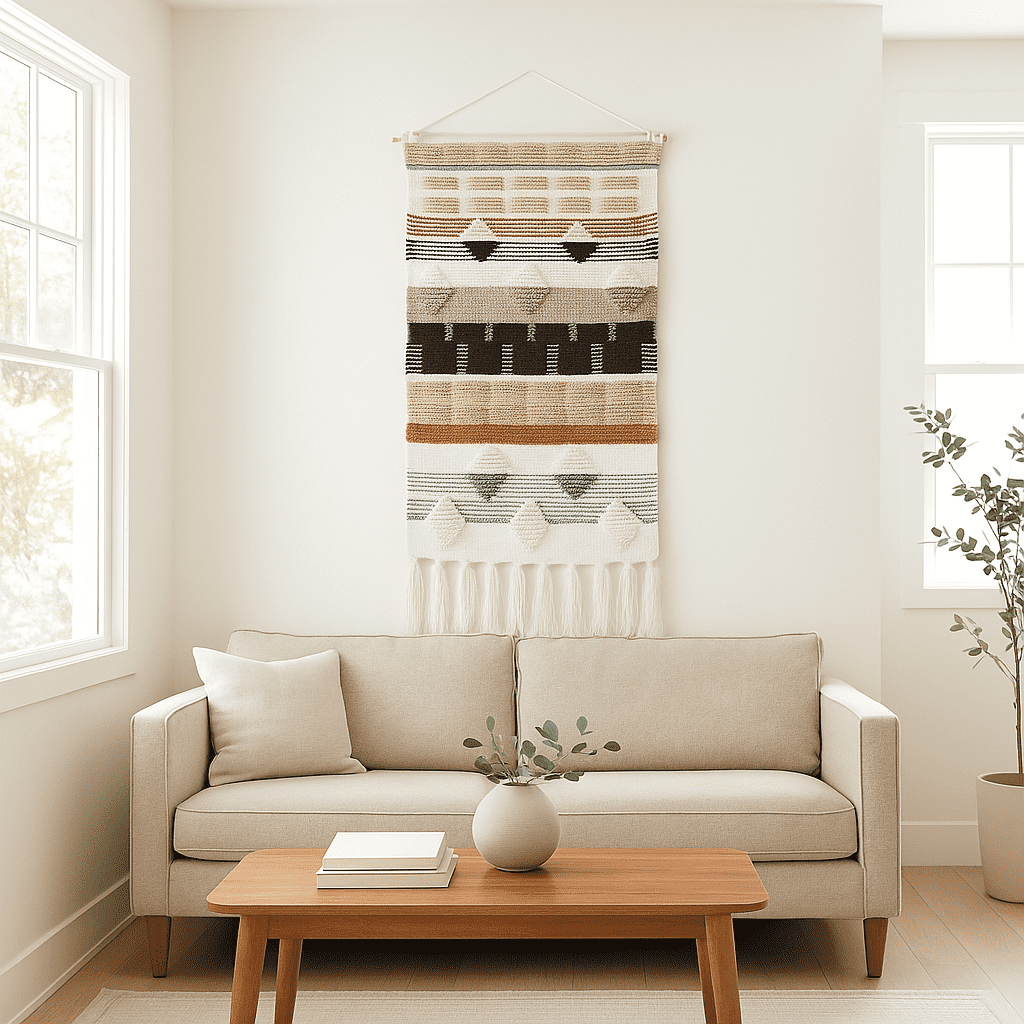 Handwoven Geometric Fringed Wall Hanging – Artisan Wall Decor