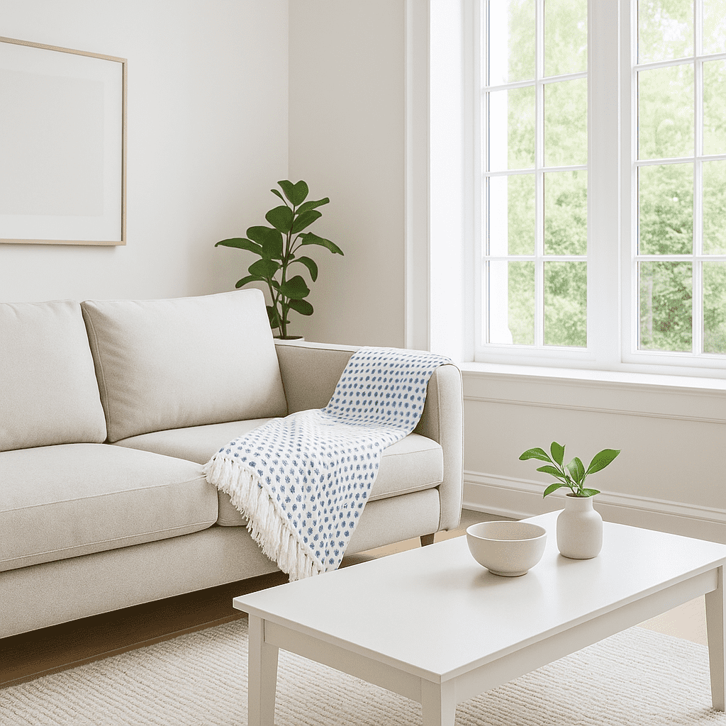 Blue Dots Cotton Throw – Handwoven
