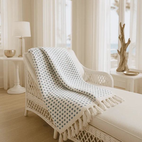 Blue Dots Throw Blanket | Handwoven Cotton Boho Decor