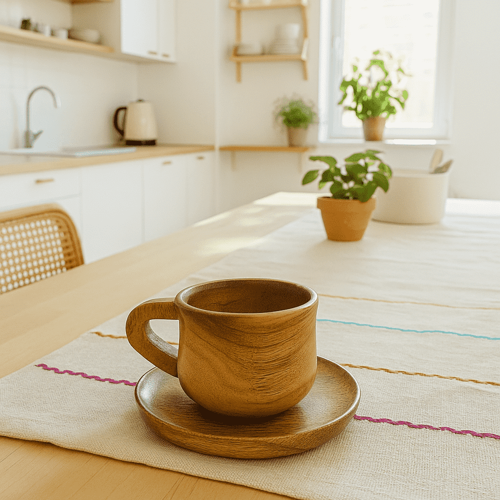Hand Made Mango Wood Cup &amp; Saucer Set