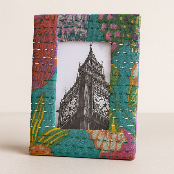 Turquoise Photo Frame | Kantha Fabric Handmade | Gleemium