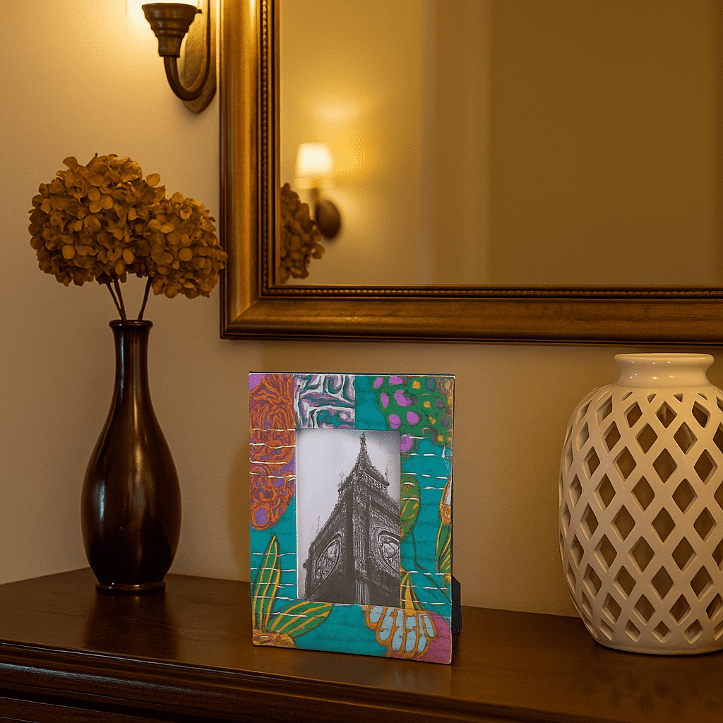 Turquoise Kantha Fabric Photo Frame