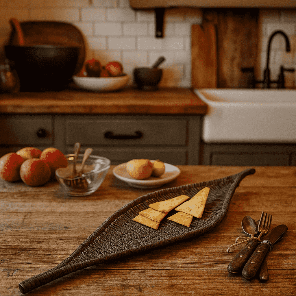 Handwoven Black Boat-Shaped Wicker Platter
