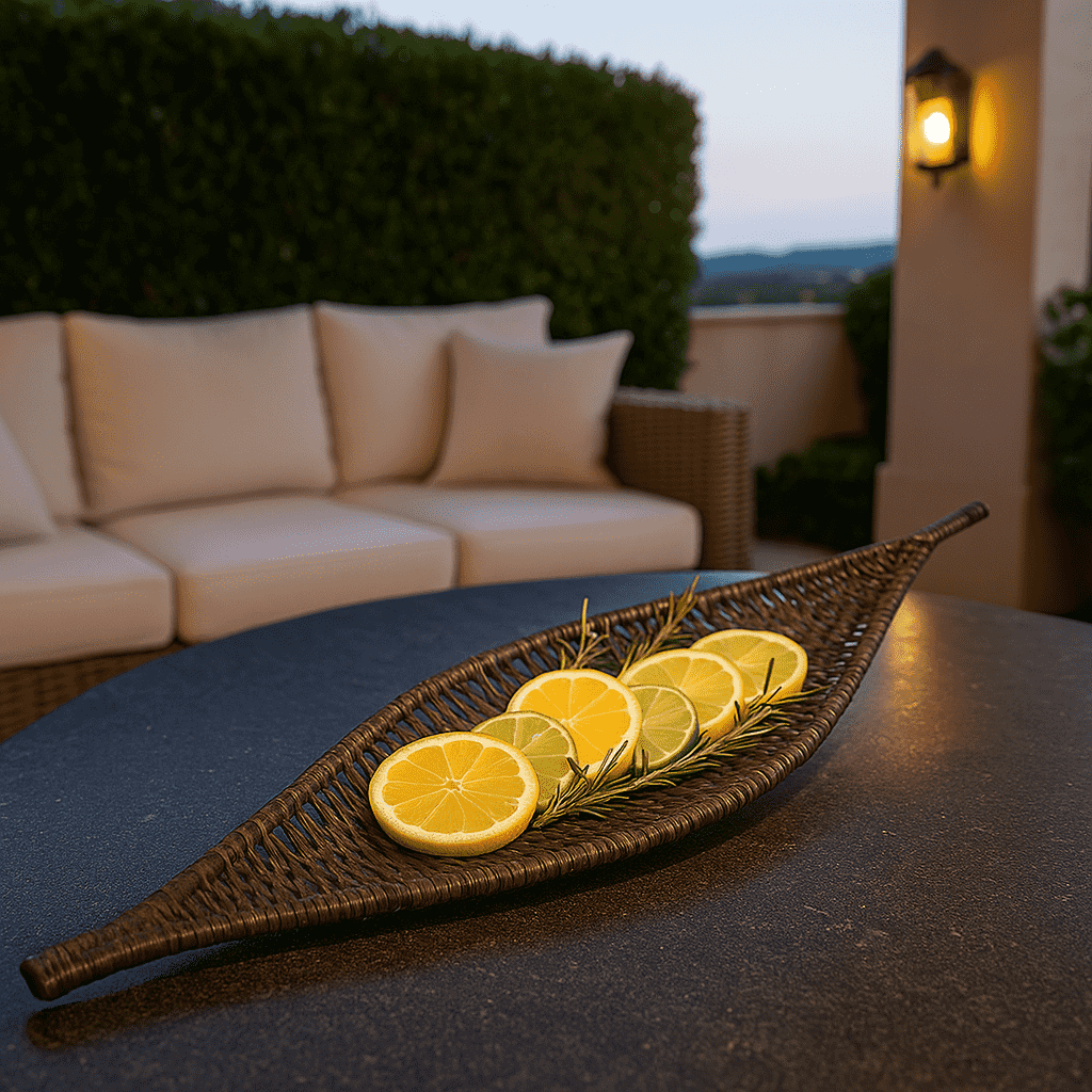 Handwoven Black Boat-Shaped Wicker Platter