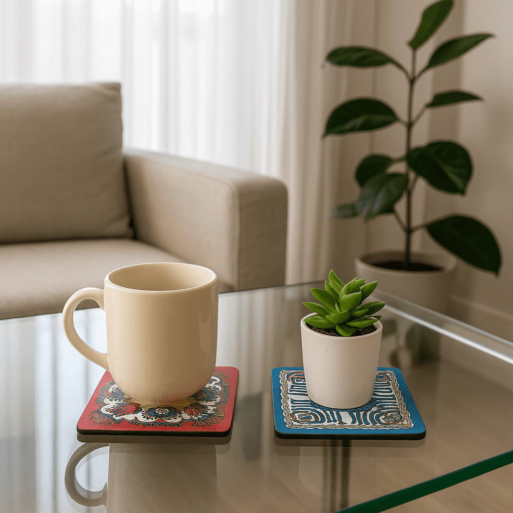 Madhubani Laminated Laser Cut MDF Coasters