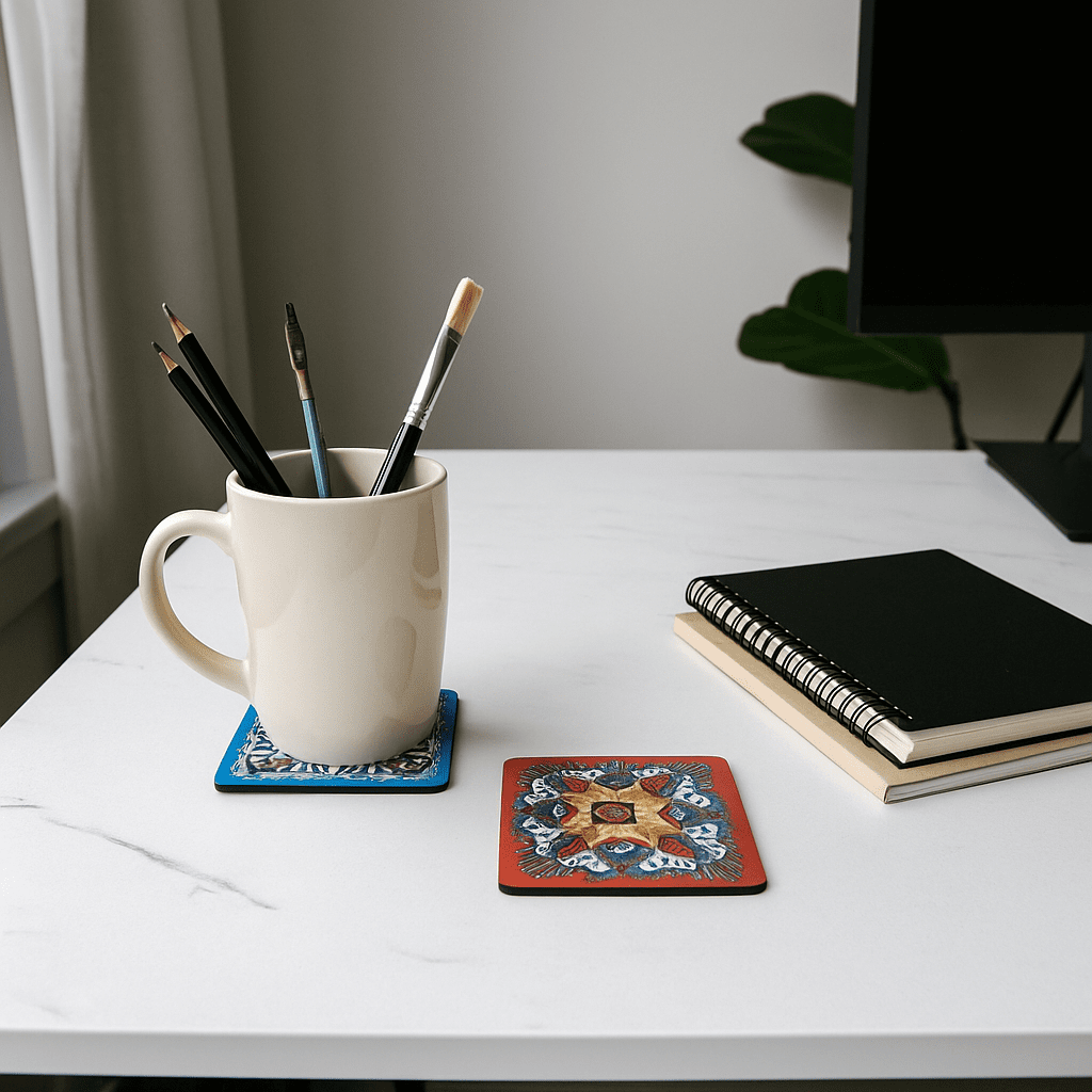 Madhubani Laminated Laser Cut MDF Coasters
