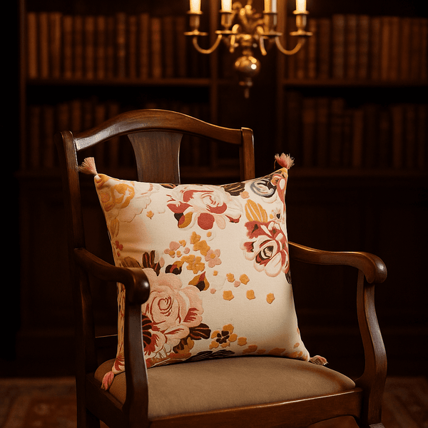 Velvet Floral Cushion Cover | Rose Garden Tasseled Boho Decor
