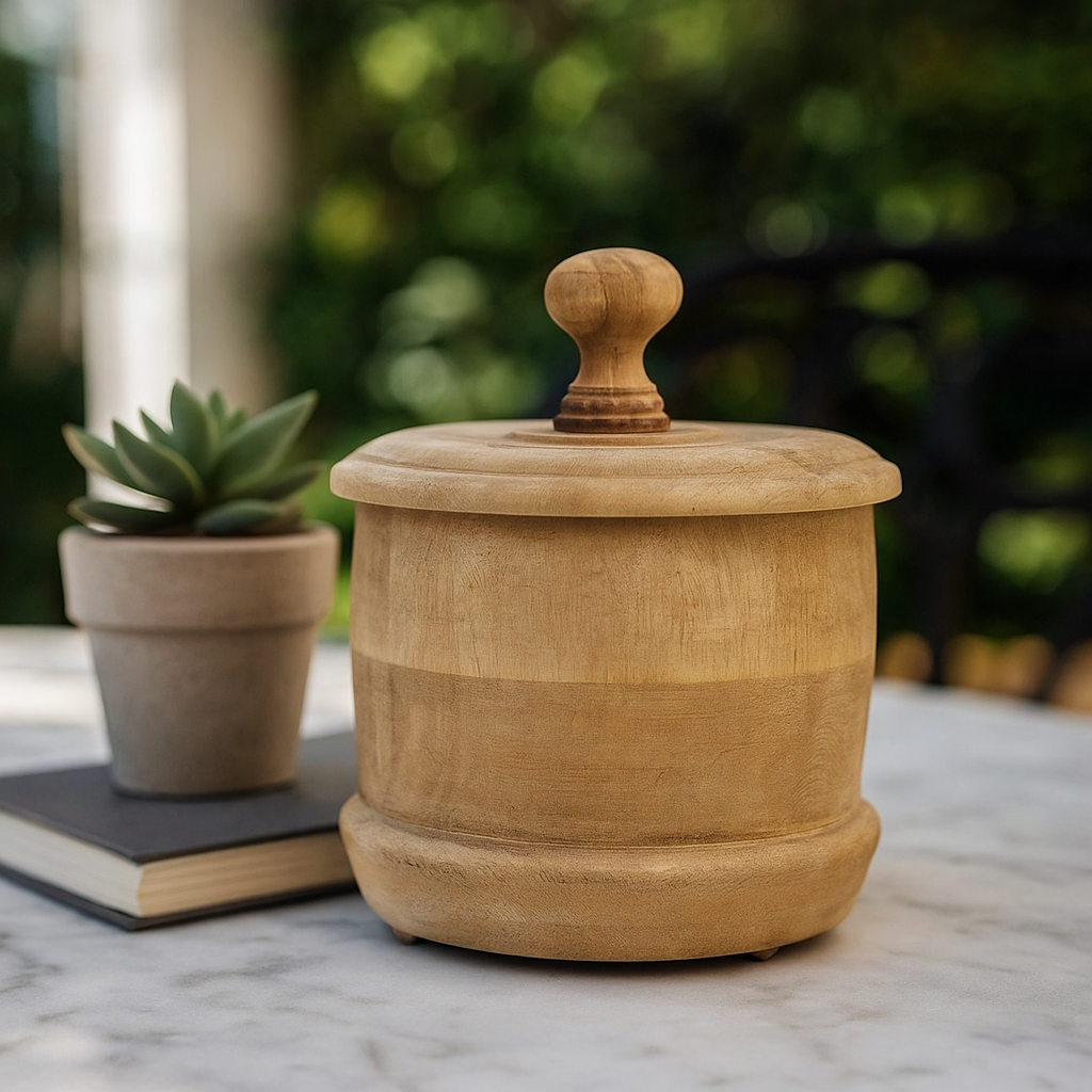 Classic Wooden Round Jar with Lid – Handmade