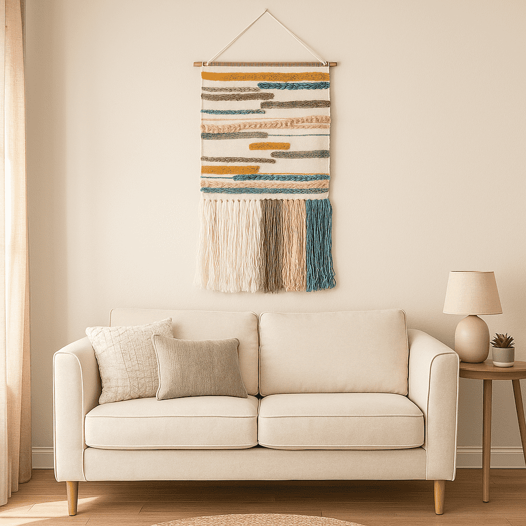 Handwoven &amp; Tufted Broken Lines Fringed Wall Hanging