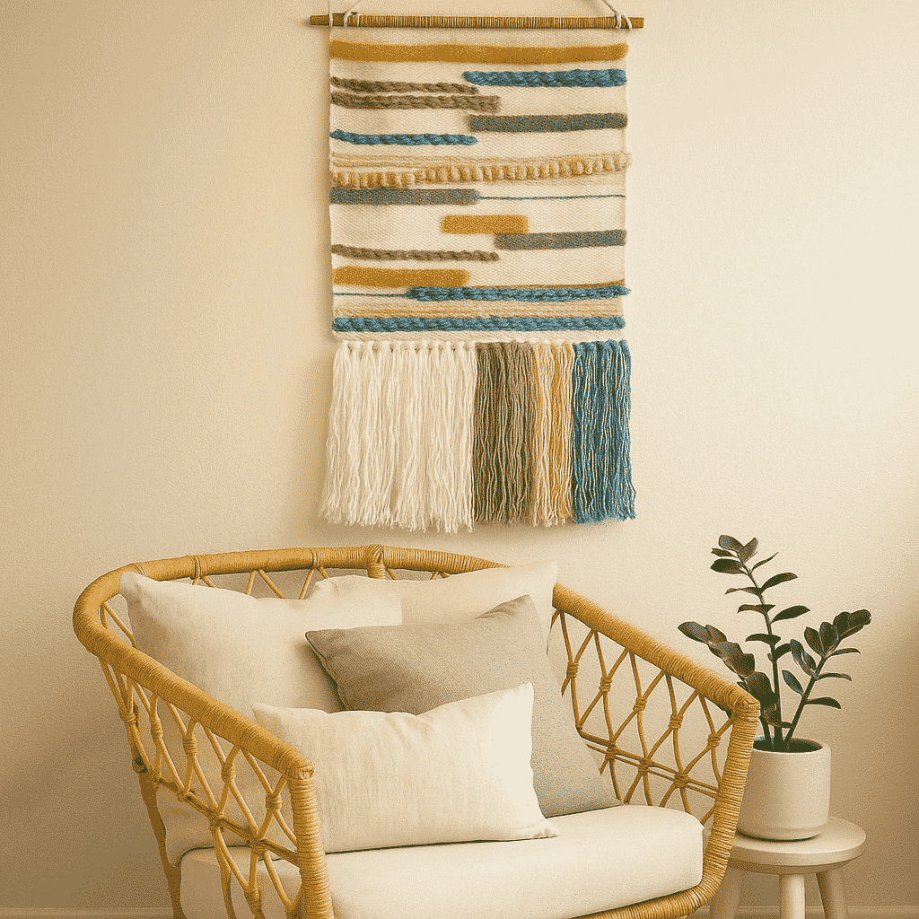 Handwoven &amp; Tufted Broken Lines Fringed Wall Hanging