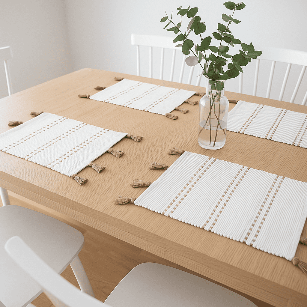 Handwoven Minimal Umber Tasseled Cotton Placemats (Set of 4)