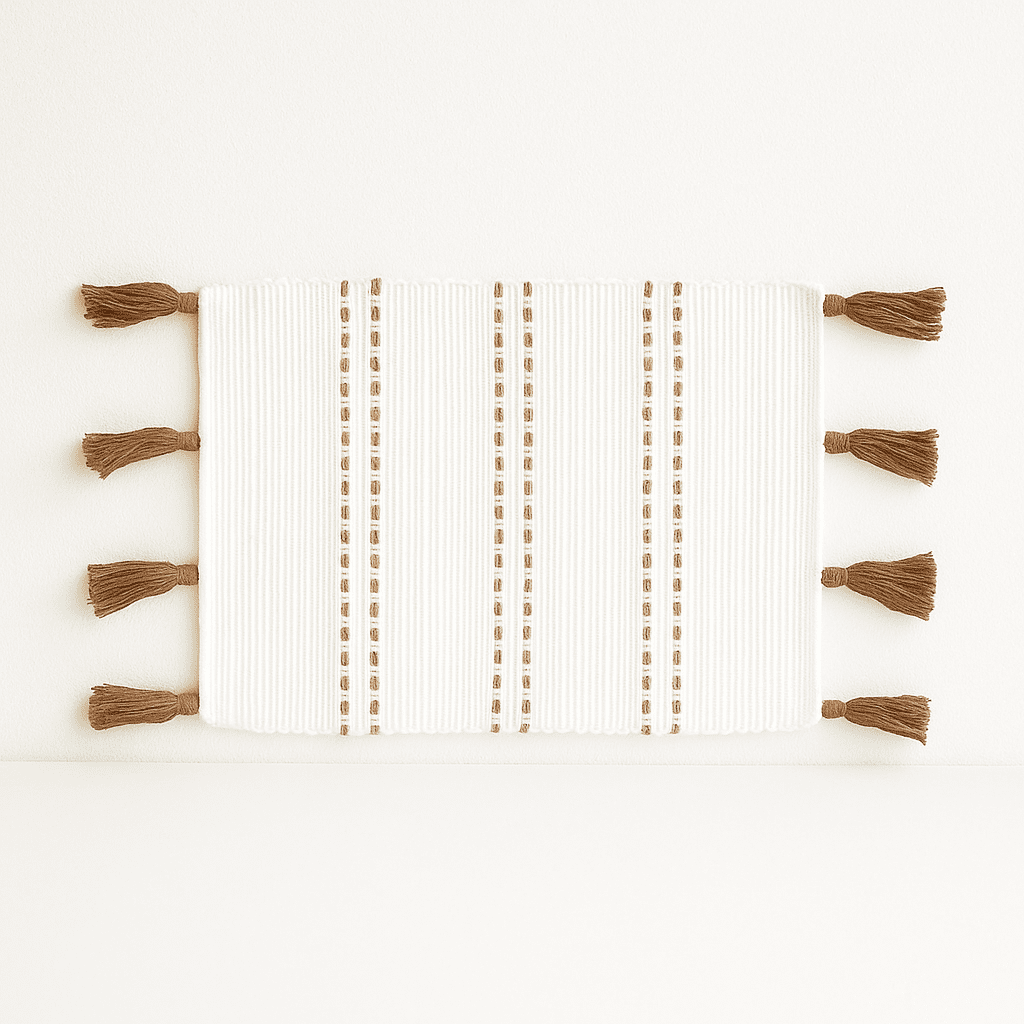 Handwoven Minimal Umber Tasseled Cotton Placemats (Set of 4)