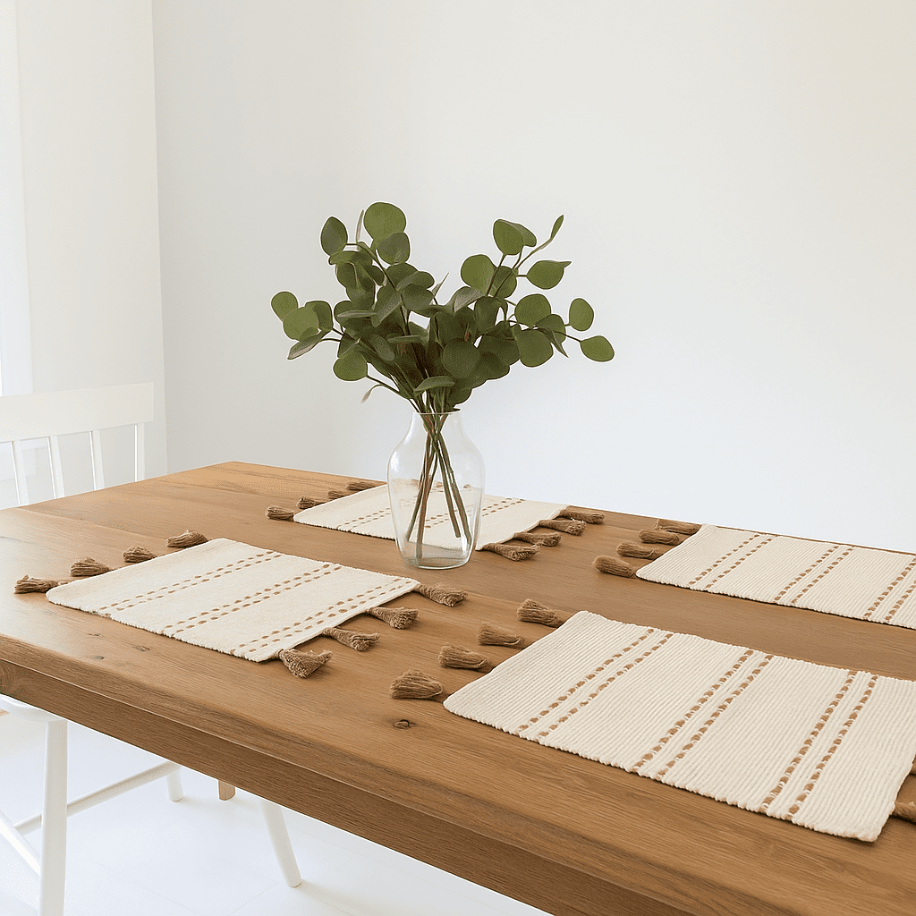 Handwoven Minimal Umber Tasseled Cotton Placemats (Set of 4)