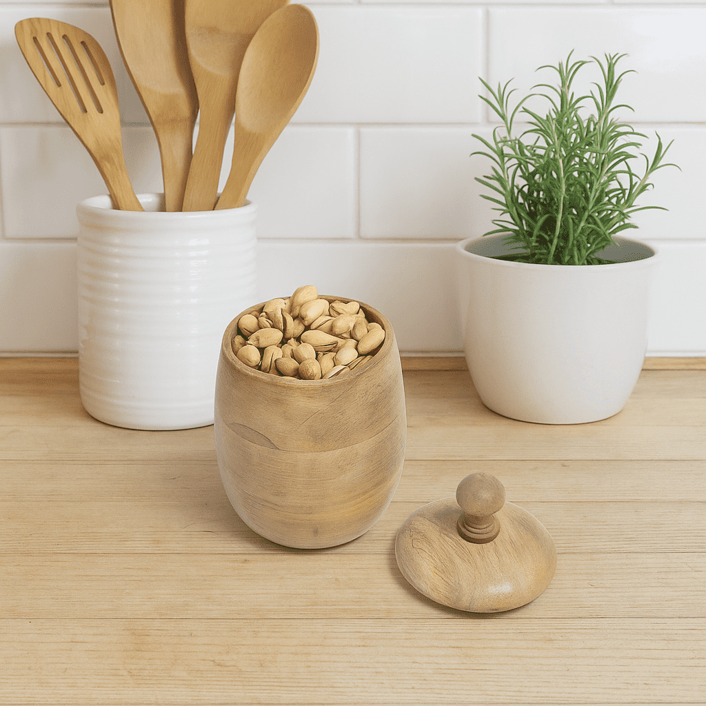 Classic Barrel-Shaped Wooden Jar With Lid