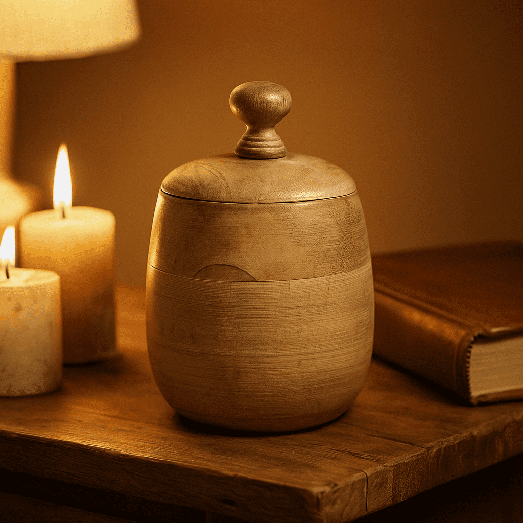 Classic Barrel-Shaped Wooden Jar With Lid