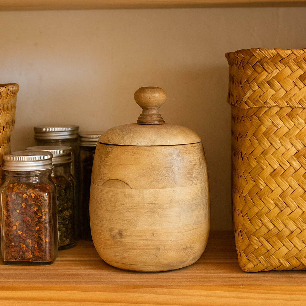 Classic Barrel-Shaped Wooden Jar With Lid