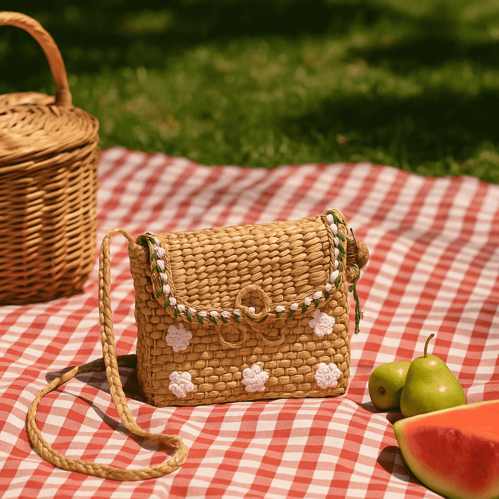 Daisies Basket Cane Woven Sling Bag – Handmade