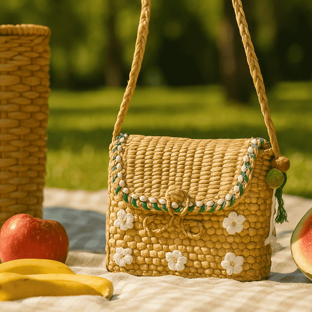 Daisies Basket Cane Woven Sling Bag – Handmade