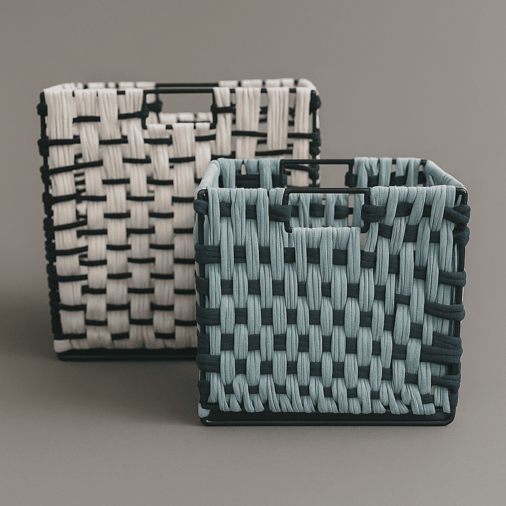 Checked Monochrome Cotton Baskets – Handwoven Set of 2