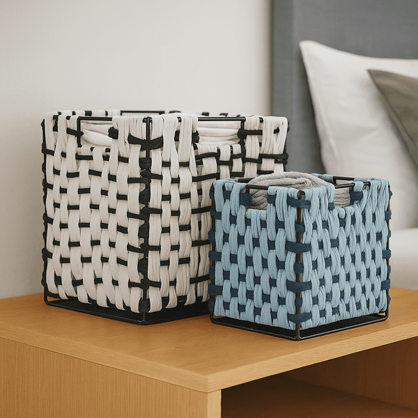 Check Cotton Baskets | Monochrome Set of 2 | Gleemium