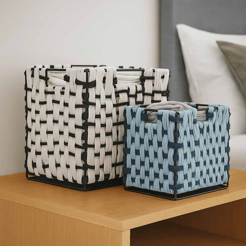 Checked Monochrome Cotton Baskets – Handwoven Set of 2