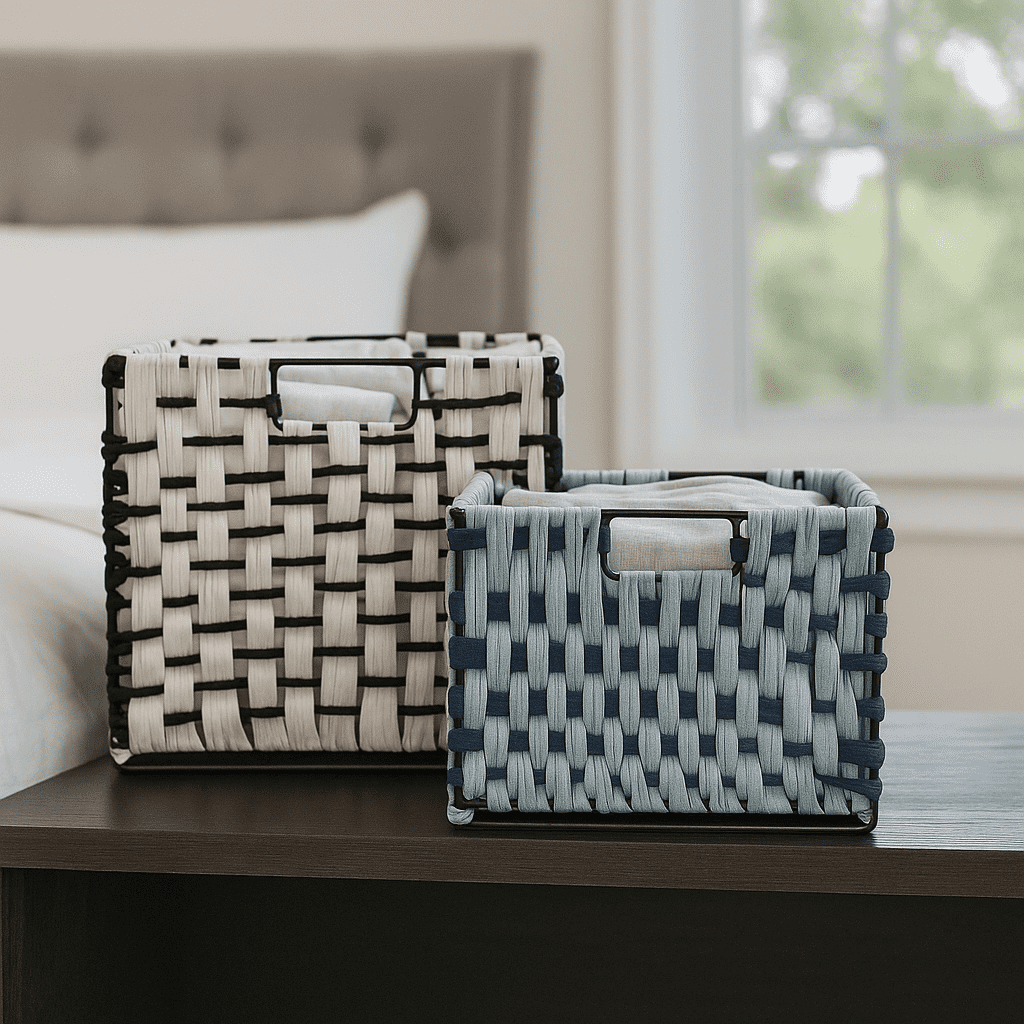 Checked Monochrome Cotton Baskets – Handwoven Set of 2